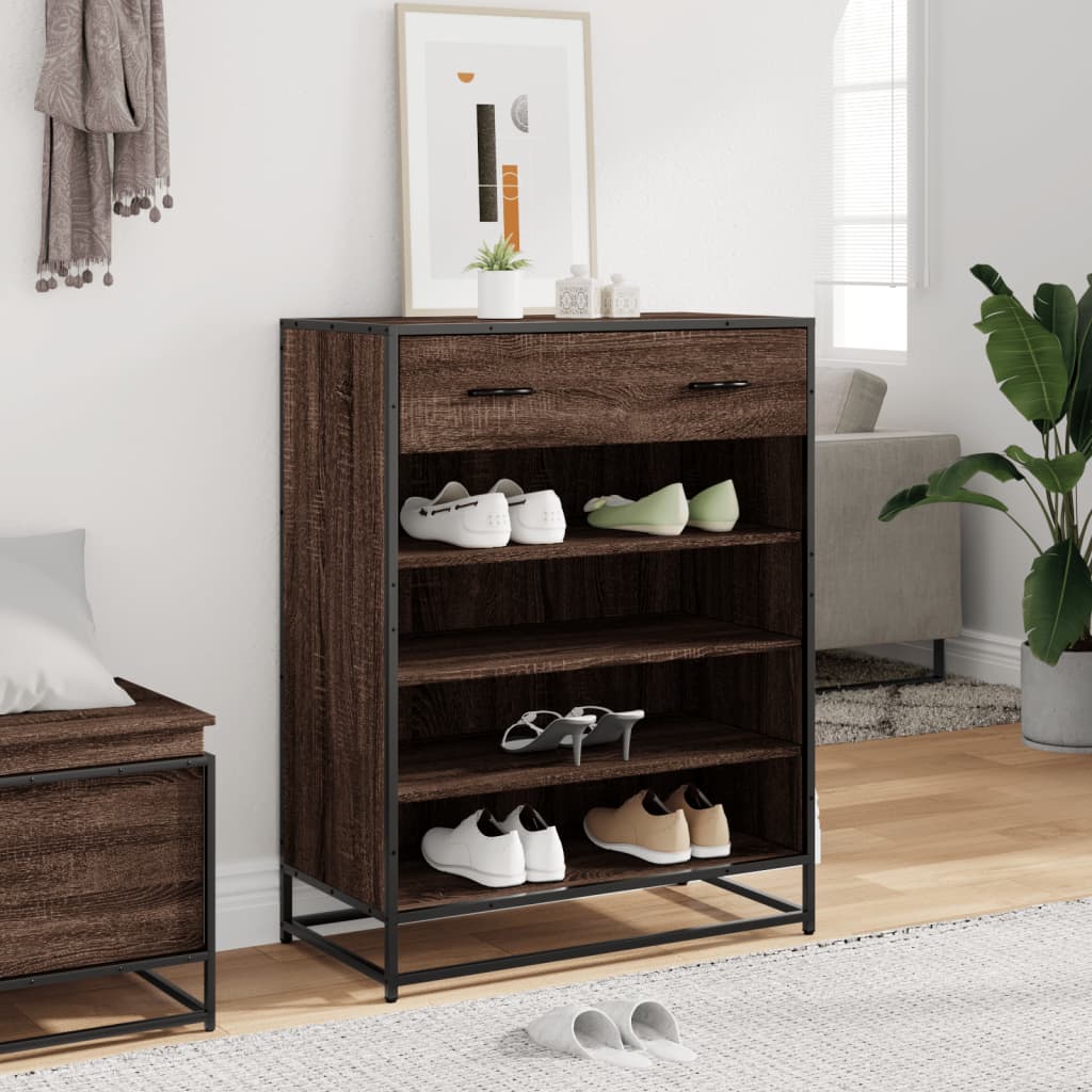 vidaXL Shoe Cabinet Brown Oak 75x38x97.5 cm Engineered Wood and Metal