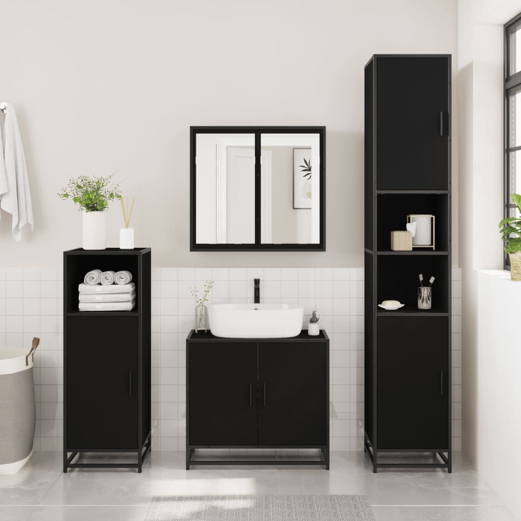 vidaXL Bathroom Cabinet Black 35x37.5x188.5 cm Engineered Wood and Metal