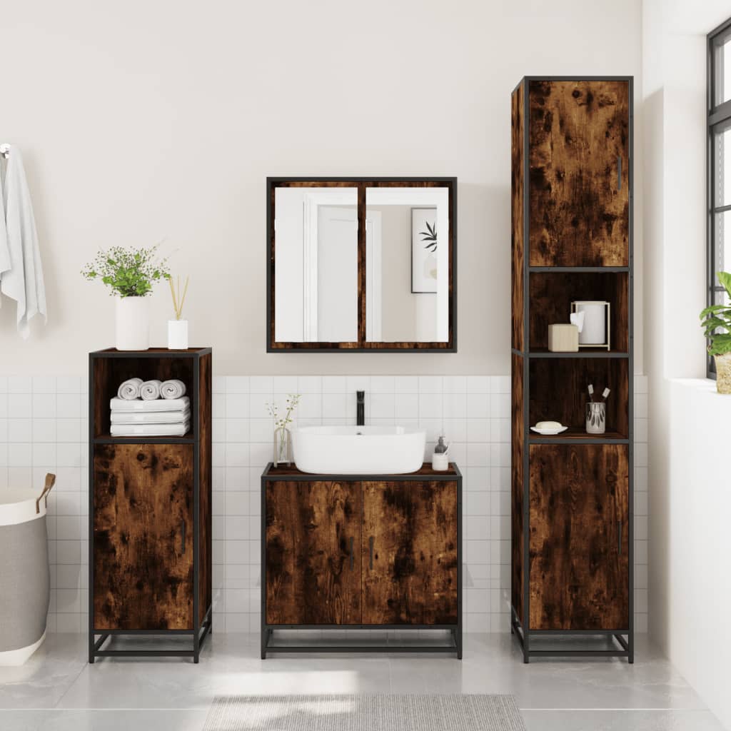Bathroom Cabinet Smoked Oak 35x37,5x188,5 cm Engineered Wood and Metal
