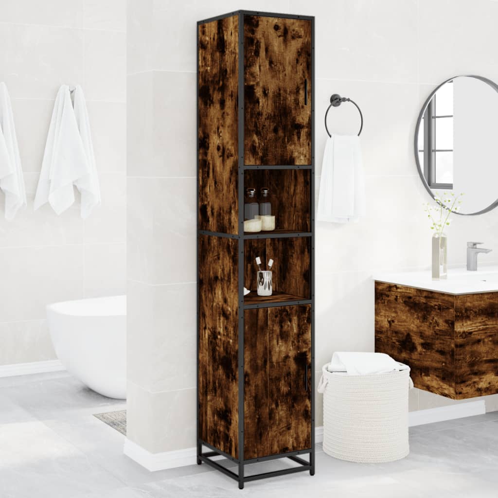 Bathroom Cabinet Smoked Oak 35x37,5x188,5 cm Engineered Wood and Metal