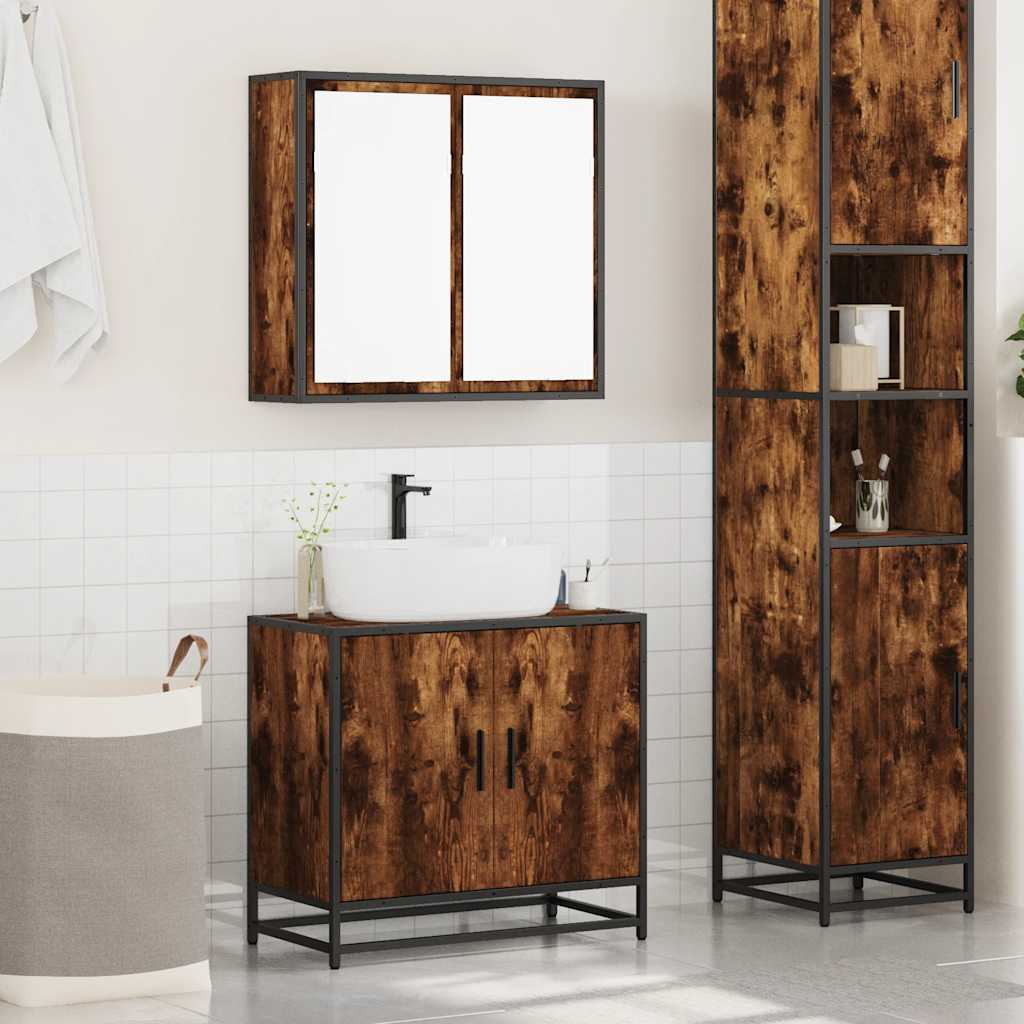 vidaXL 2 Piece Bathroom Furniture Set Smoked Oak Engineered Wood