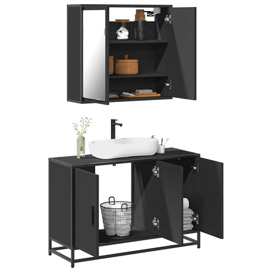 vidaXL 2 Piece Bathroom Furniture Set Black Engineered Wood