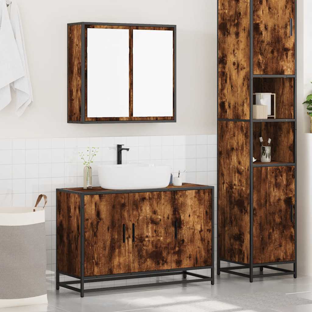 vidaXL 2 Piece Bathroom Furniture Set Smoked Oak Engineered Wood