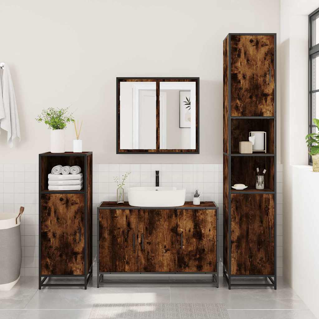 vidaXL 2 Piece Bathroom Furniture Set Smoked Oak Engineered Wood