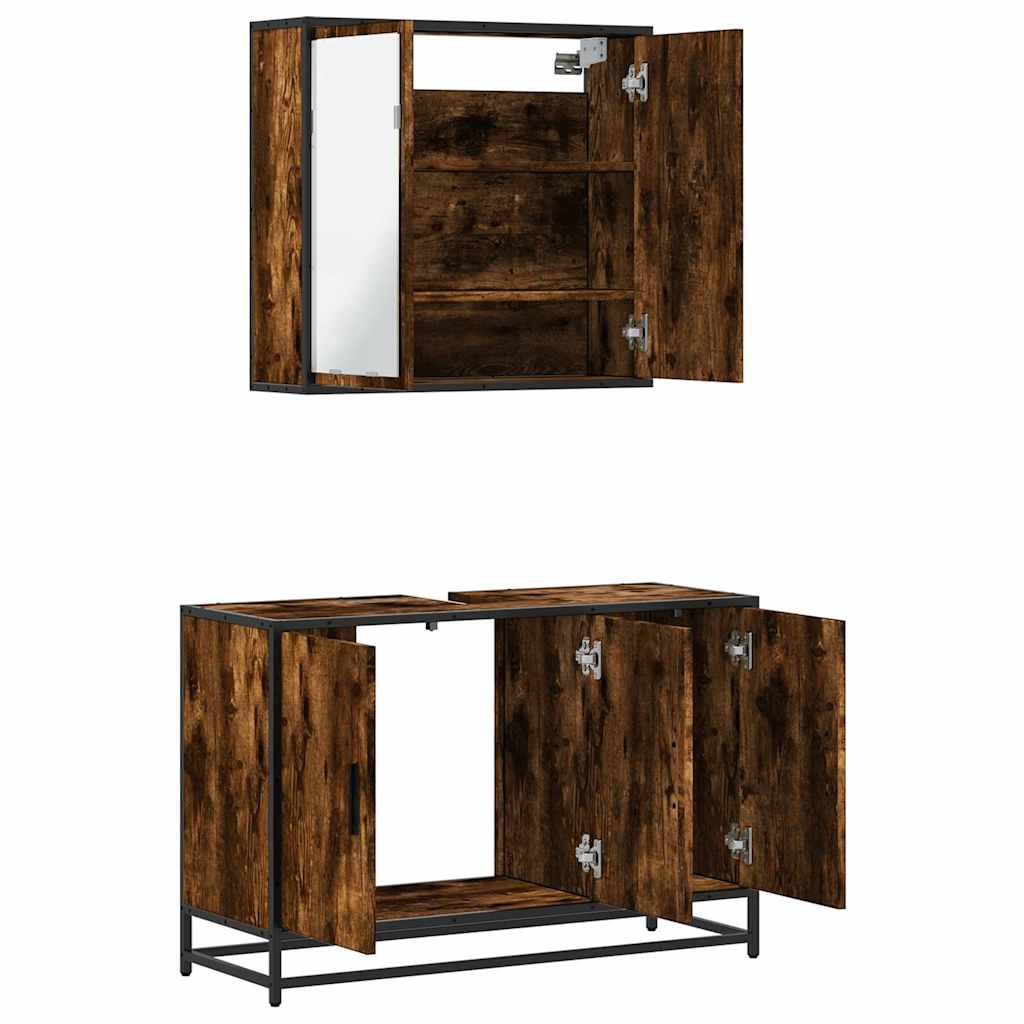 vidaXL 2 Piece Bathroom Furniture Set Smoked Oak Engineered Wood