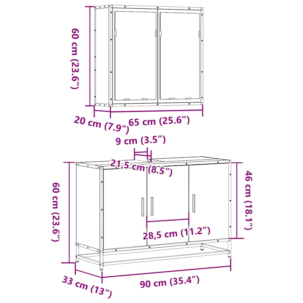 vidaXL 2 Piece Bathroom Furniture Set Smoked Oak Engineered Wood