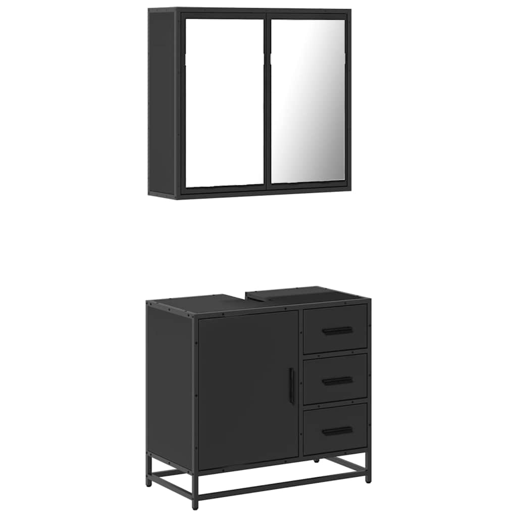 vidaXL 2 Piece Bathroom Furniture Set Black Engineered Wood