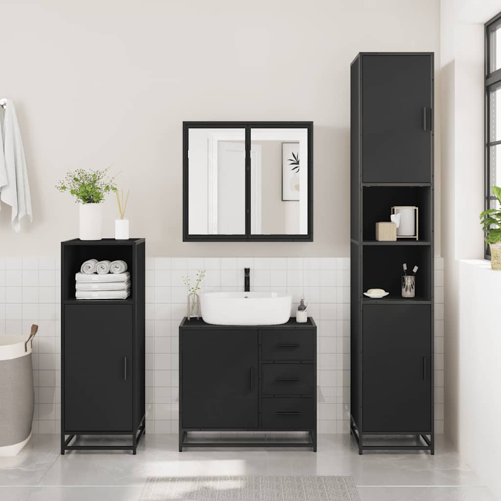 vidaXL 2 Piece Bathroom Furniture Set Black Engineered Wood