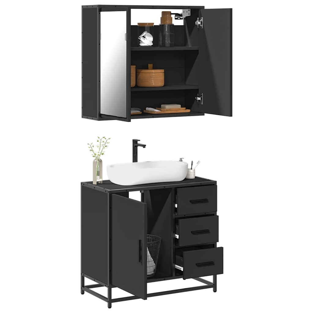 vidaXL 2 Piece Bathroom Furniture Set Black Engineered Wood