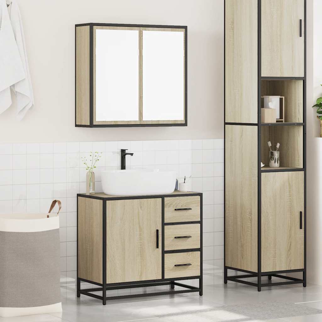 vidaXL 2 Piece Bathroom Furniture Set Sonoma Oak Engineered Wood