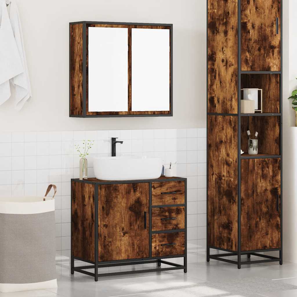 vidaXL 2 Piece Bathroom Furniture Set Smoked Oak Engineered Wood