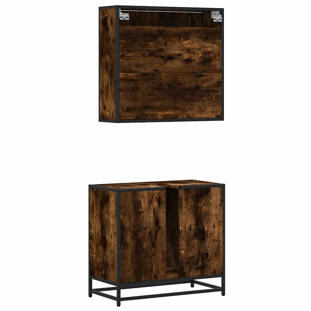 vidaXL 2 Piece Bathroom Furniture Set Smoked Oak Engineered Wood