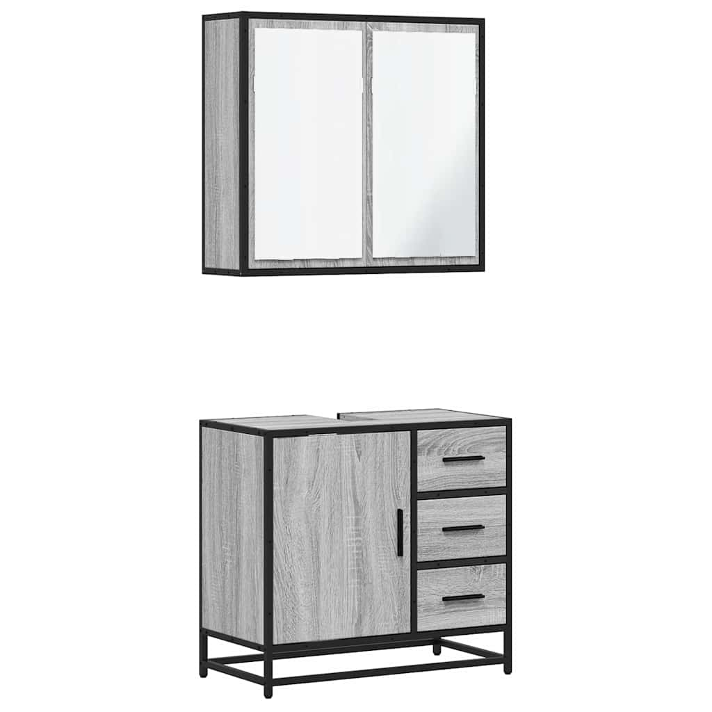 vidaXL 2 Piece Bathroom Furniture Set Grey Sonoma Engineered Wood