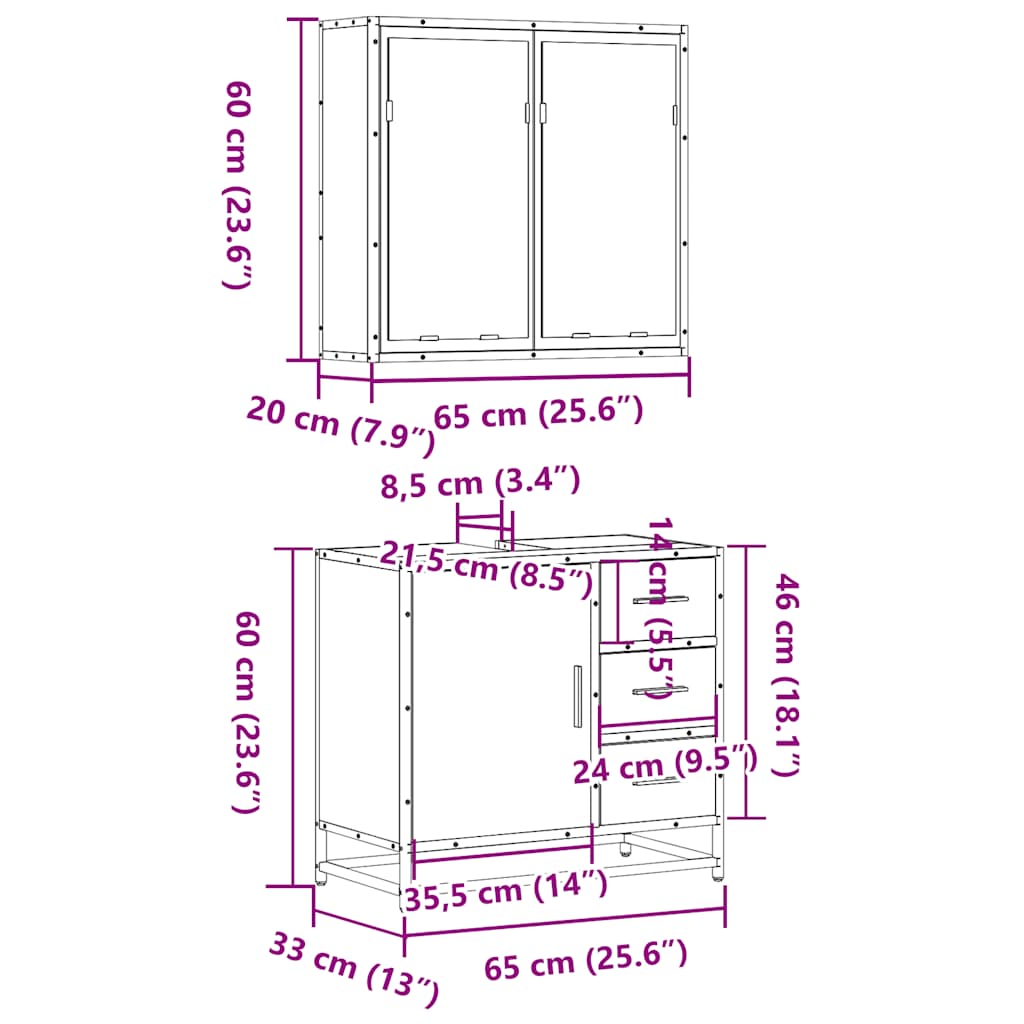 vidaXL 2 Piece Bathroom Furniture Set Grey Sonoma Engineered Wood