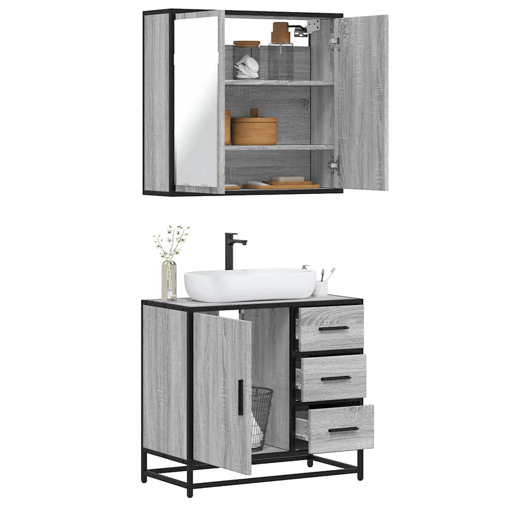 vidaXL 2 Piece Bathroom Furniture Set Grey Sonoma Engineered Wood