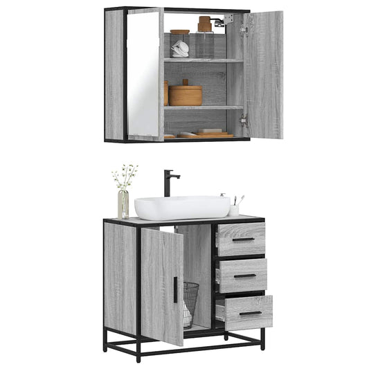 vidaXL 2 Piece Bathroom Furniture Set Grey Sonoma Engineered Wood