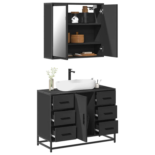 vidaXL 2 Piece Bathroom Furniture Set Black Engineered Wood