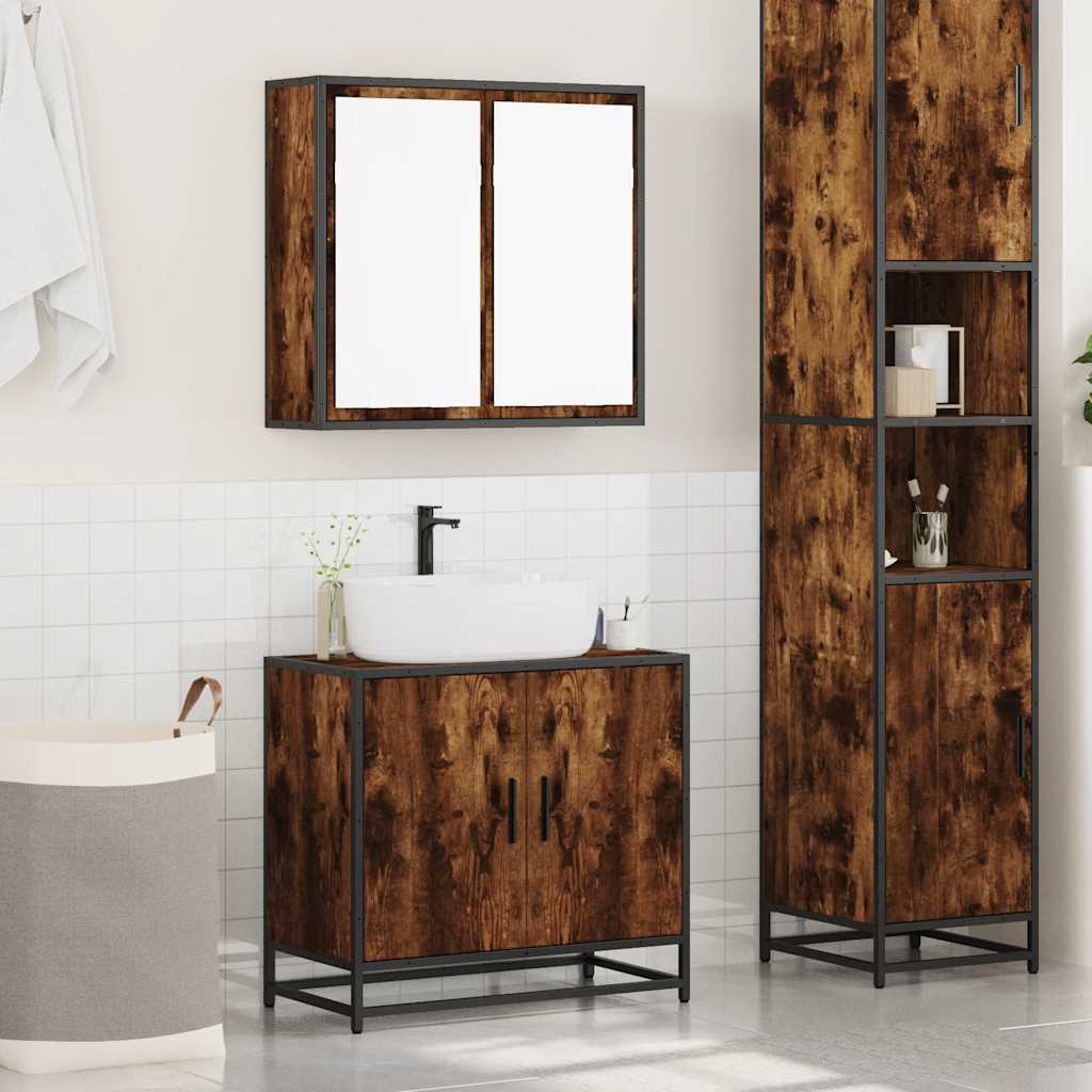 2 Piece Bathroom Furniture Set Smoked Oak Engineered Wood