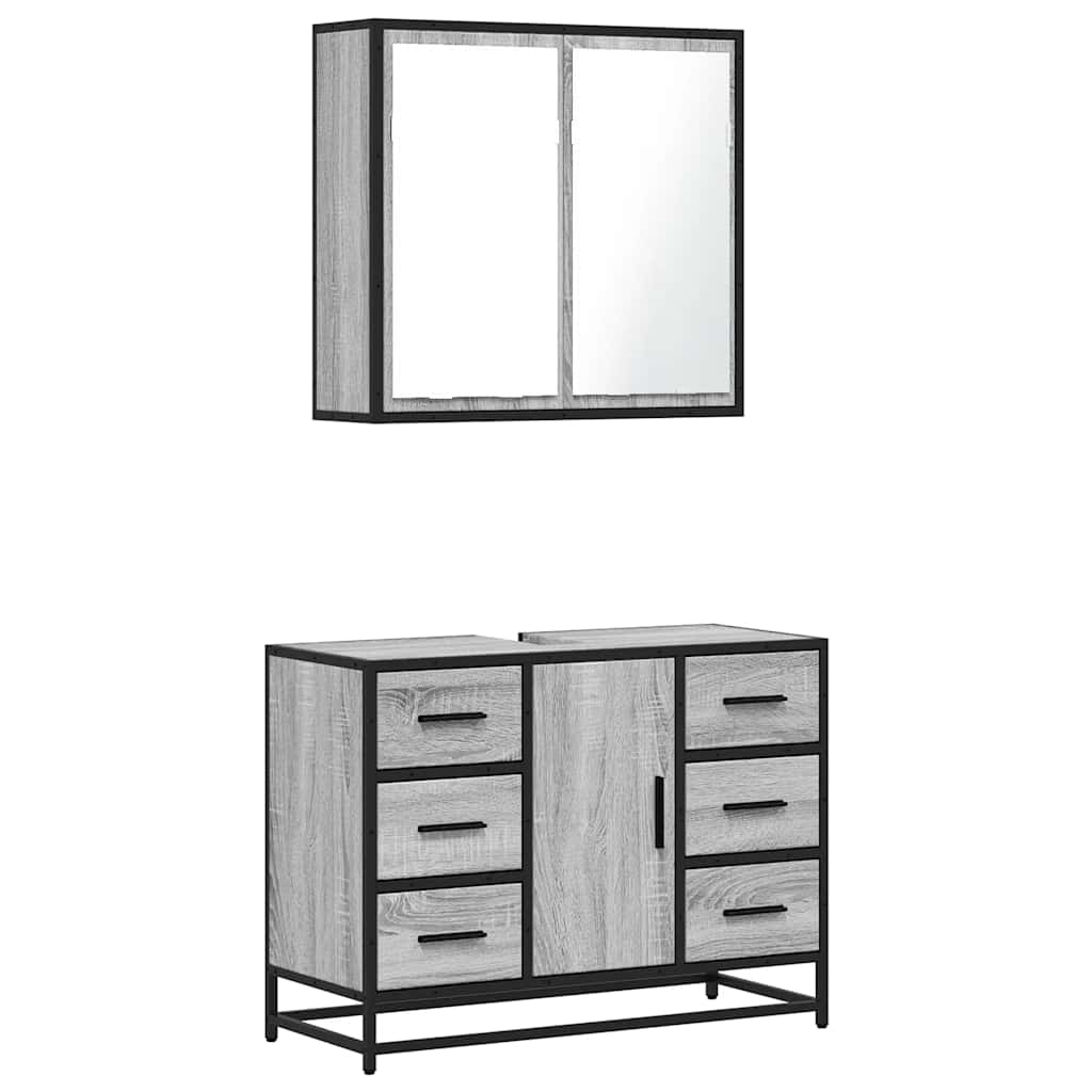 vidaXL 2 Piece Bathroom Furniture Set Grey Sonoma Engineered Wood