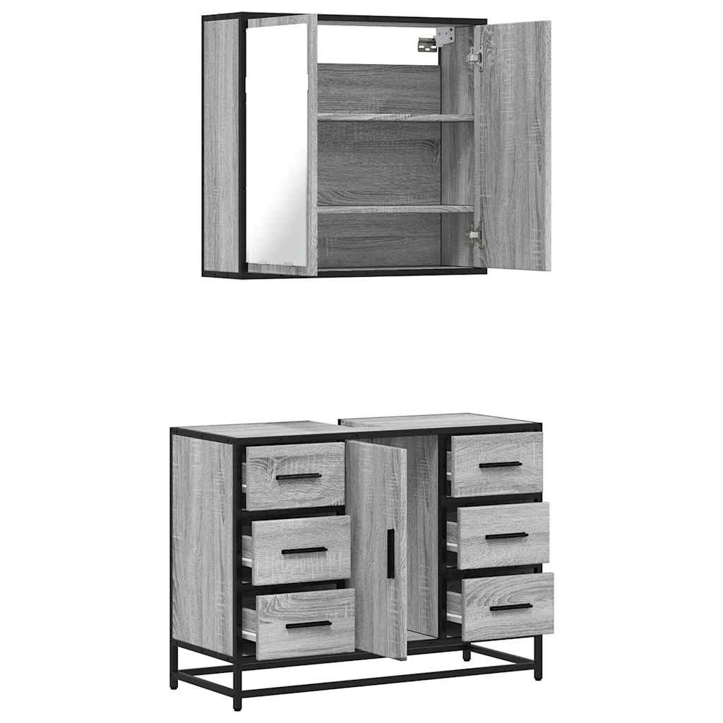 vidaXL 2 Piece Bathroom Furniture Set Grey Sonoma Engineered Wood