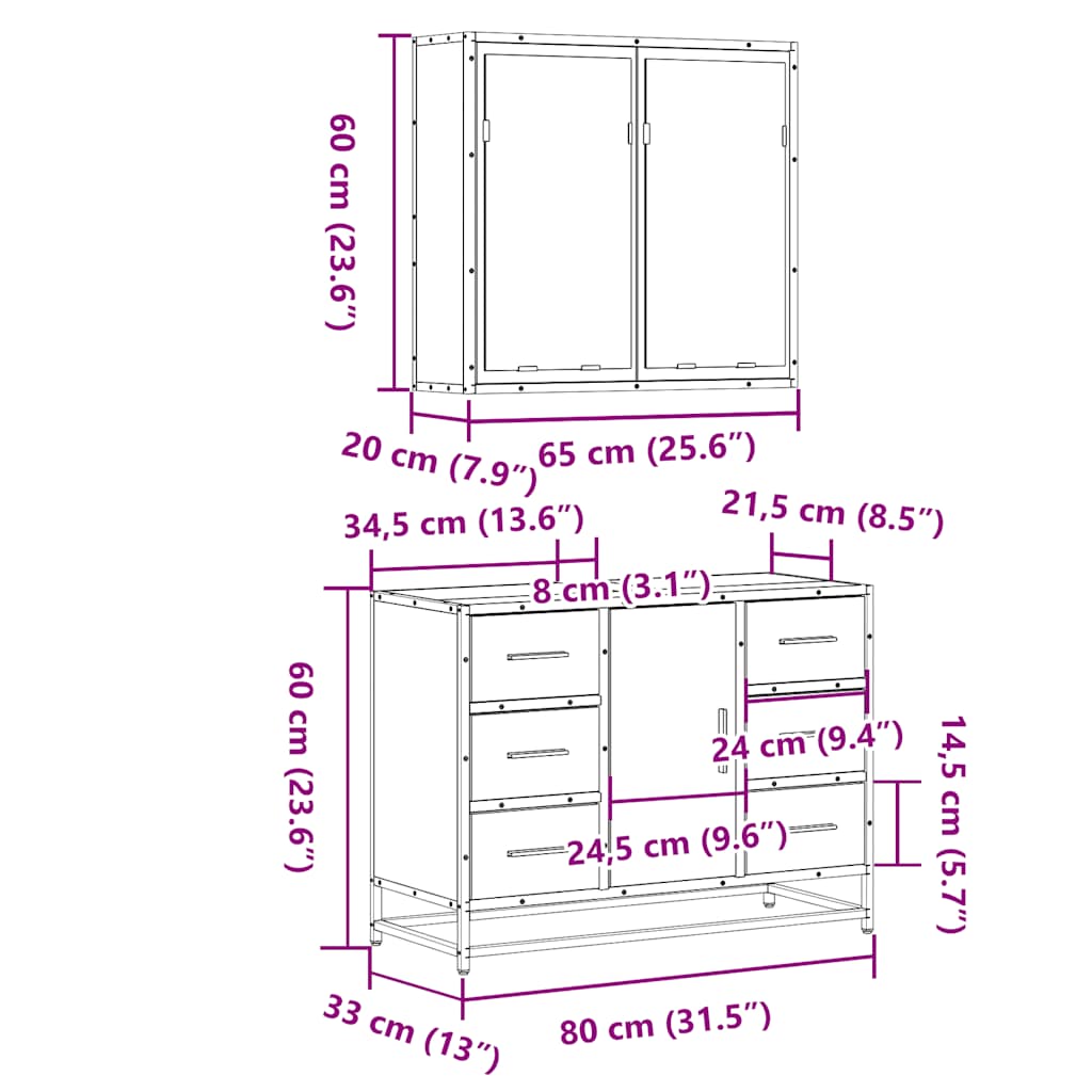 vidaXL 2 Piece Bathroom Furniture Set Grey Sonoma Engineered Wood