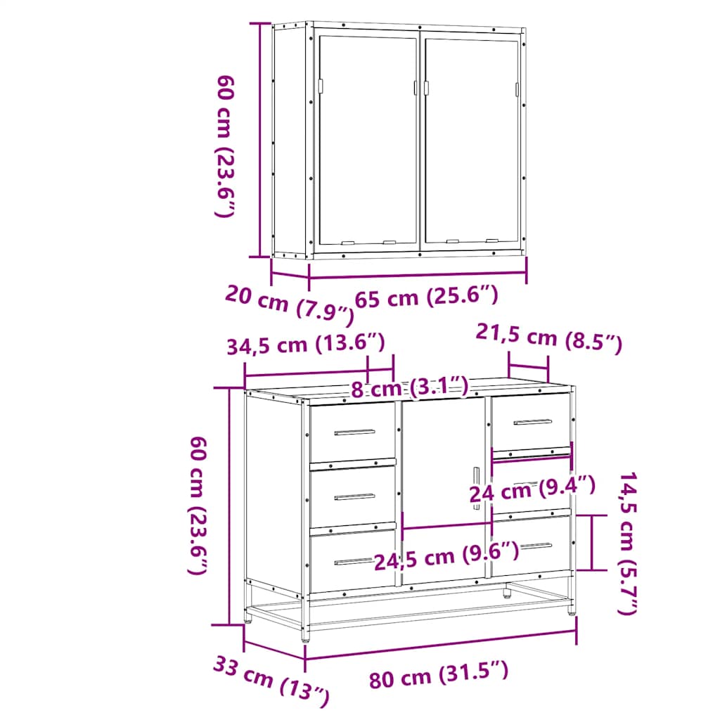 vidaXL 2 Piece Bathroom Furniture Set Brown Oak Engineered Wood