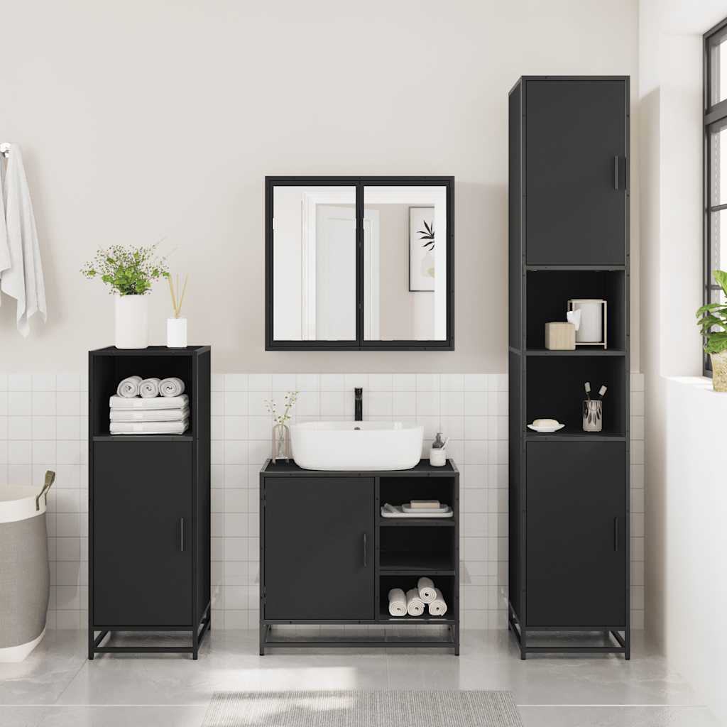 vidaXL 2 Piece Bathroom Furniture Set Black Engineered Wood