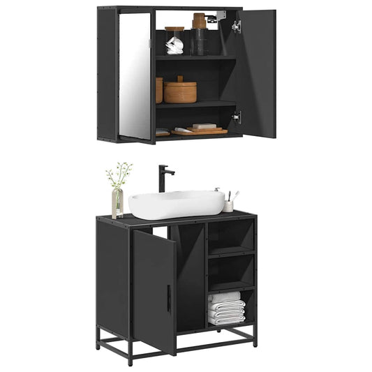 vidaXL 2 Piece Bathroom Furniture Set Black Engineered Wood