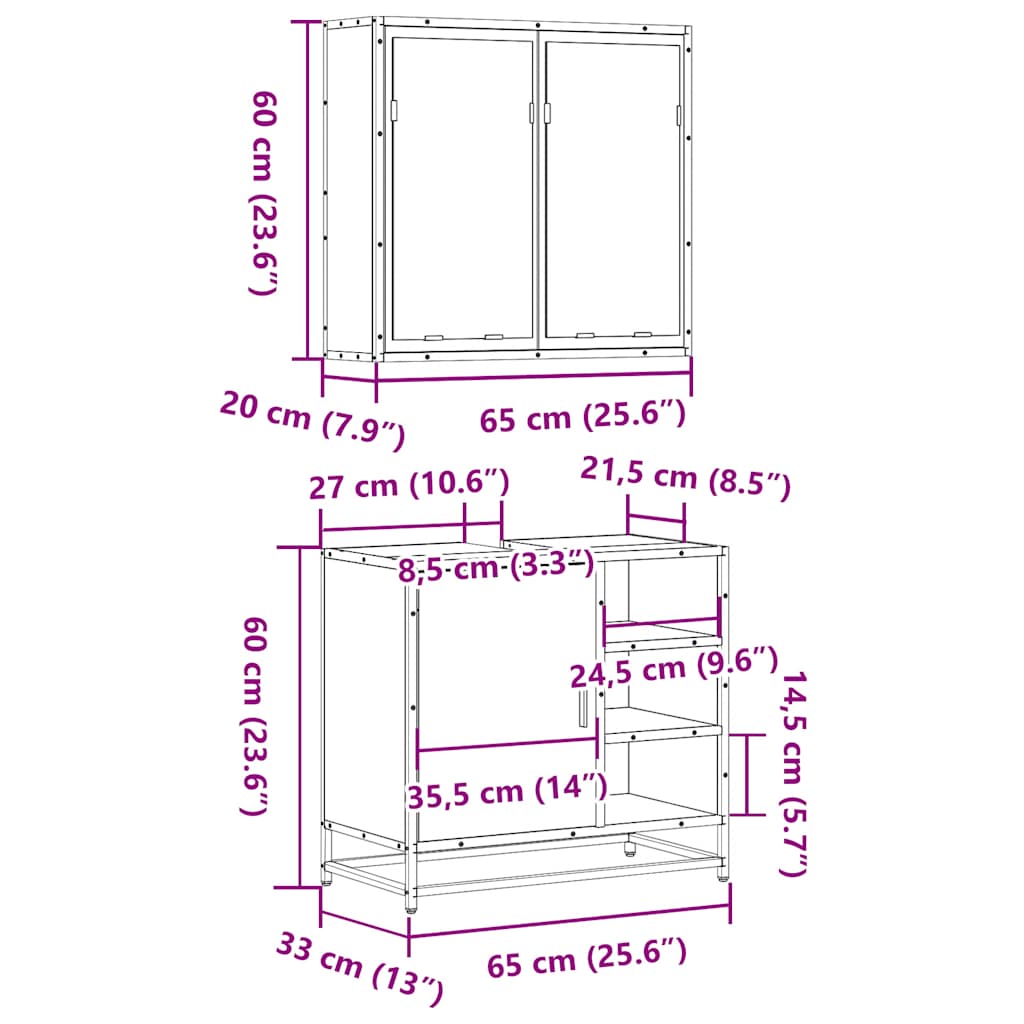 vidaXL 2 Piece Bathroom Furniture Set Smoked Oak Engineered Wood