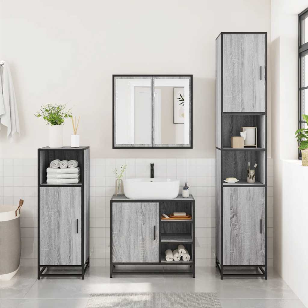 vidaXL 2 Piece Bathroom Furniture Set Grey Sonoma Engineered Wood