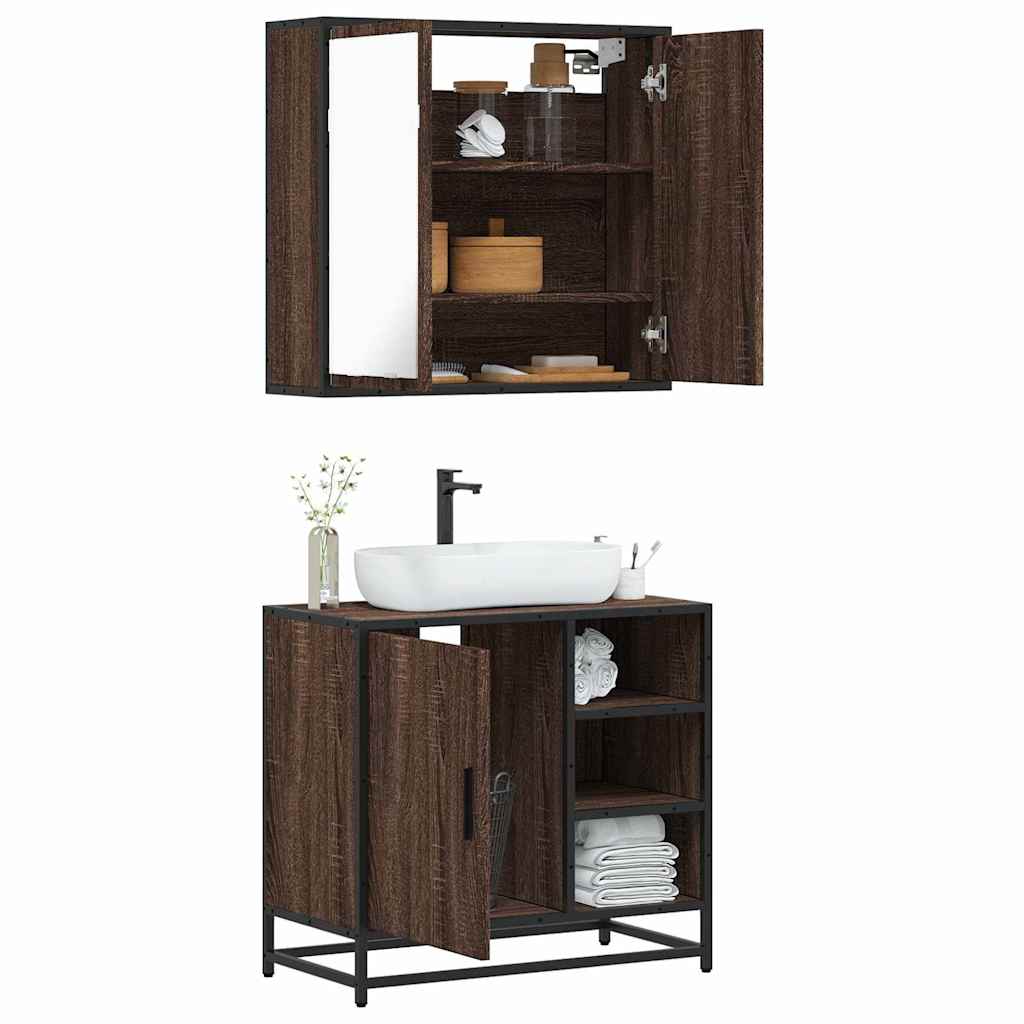 vidaXL 2 Piece Bathroom Furniture Set Brown Oak Engineered Wood