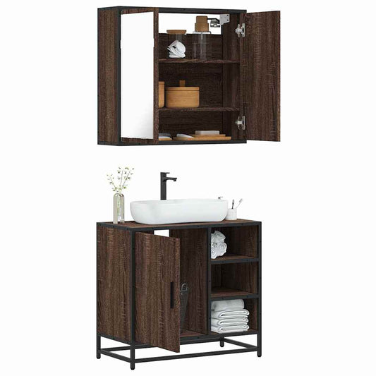 vidaXL 2 Piece Bathroom Furniture Set Brown Oak Engineered Wood