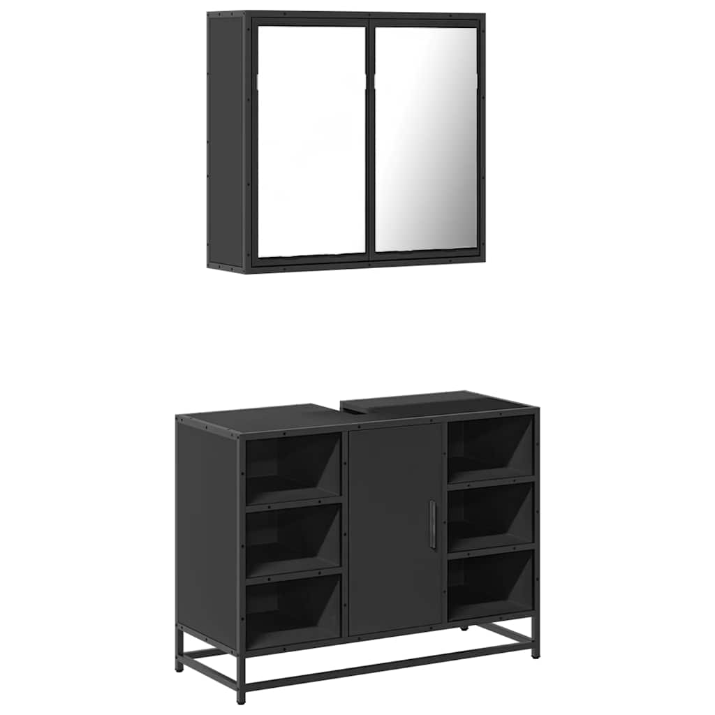 vidaXL 2 Piece Bathroom Furniture Set Black Engineered Wood