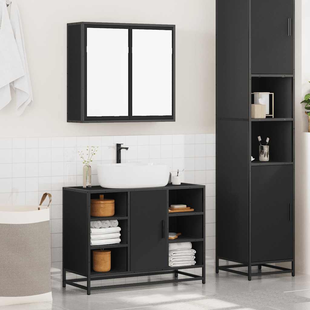 vidaXL 2 Piece Bathroom Furniture Set Black Engineered Wood