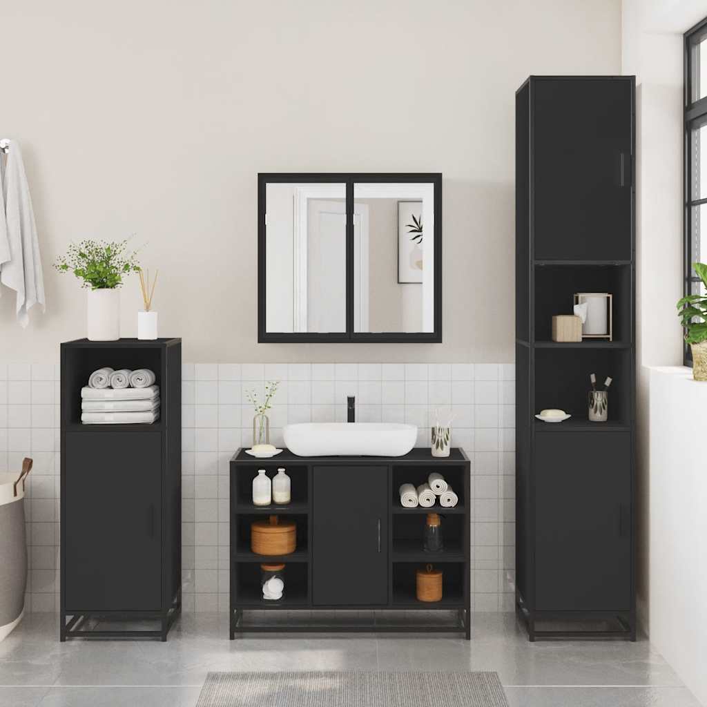 vidaXL 2 Piece Bathroom Furniture Set Black Engineered Wood