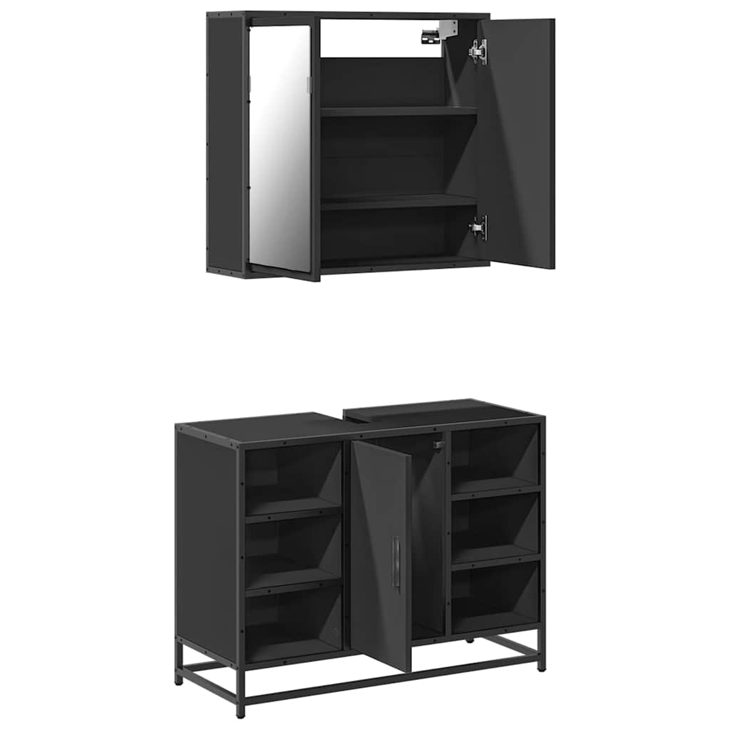 vidaXL 2 Piece Bathroom Furniture Set Black Engineered Wood