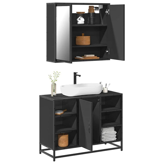 vidaXL 2 Piece Bathroom Furniture Set Black Engineered Wood