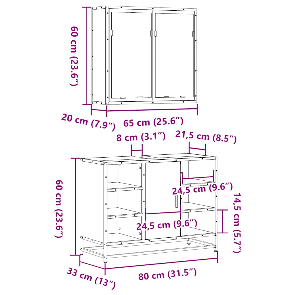 vidaXL 2 Piece Bathroom Furniture Set Sonoma Oak Engineered Wood