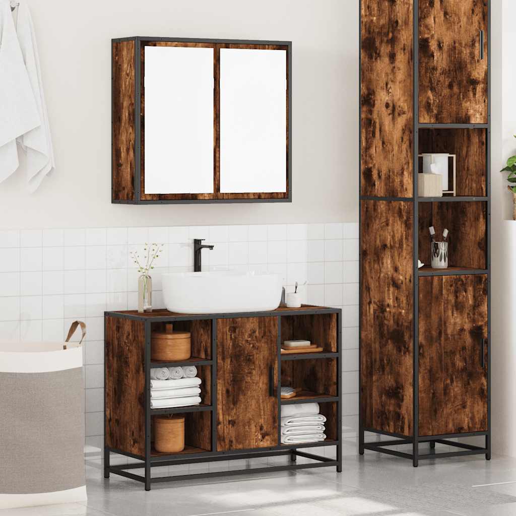 vidaXL 2 Piece Bathroom Furniture Set Smoked Oak Engineered Wood