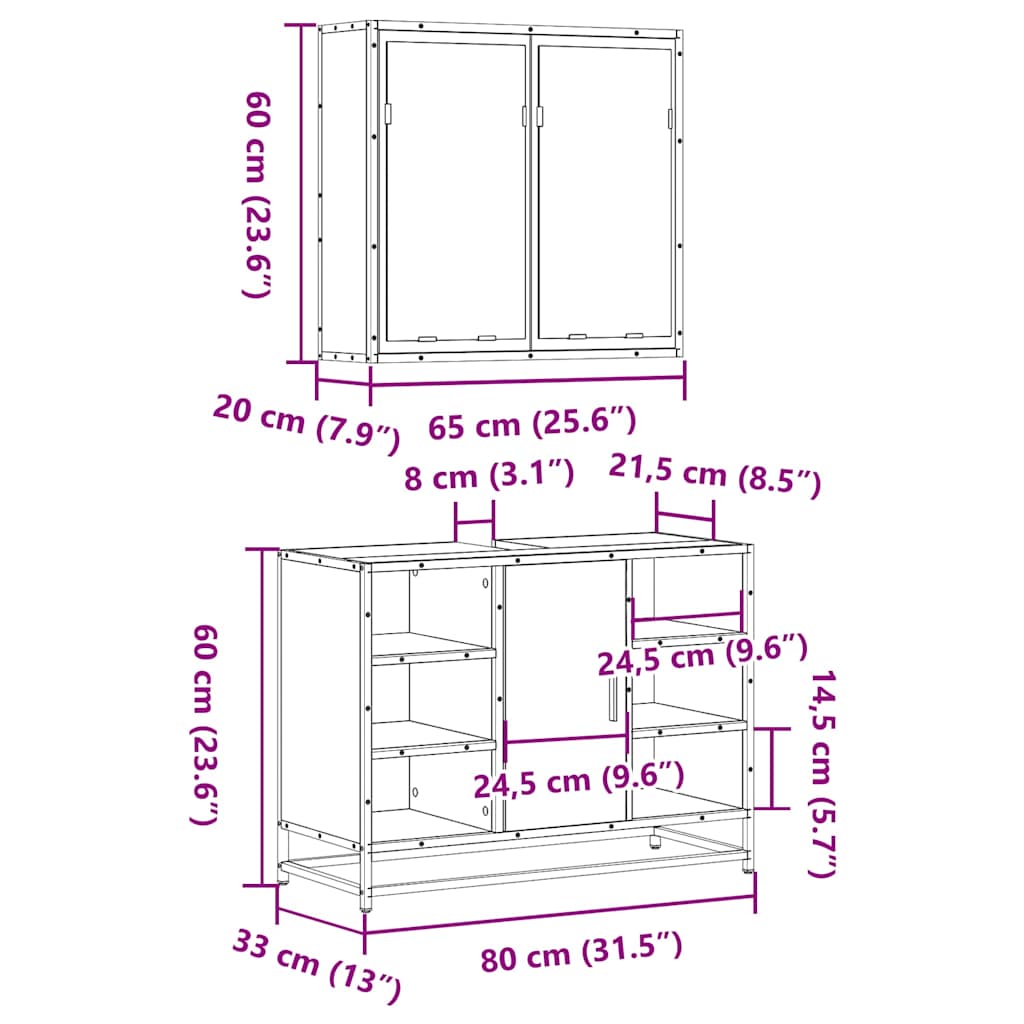 2 Piece Bathroom Furniture Set Smoked Oak Engineered Wood
