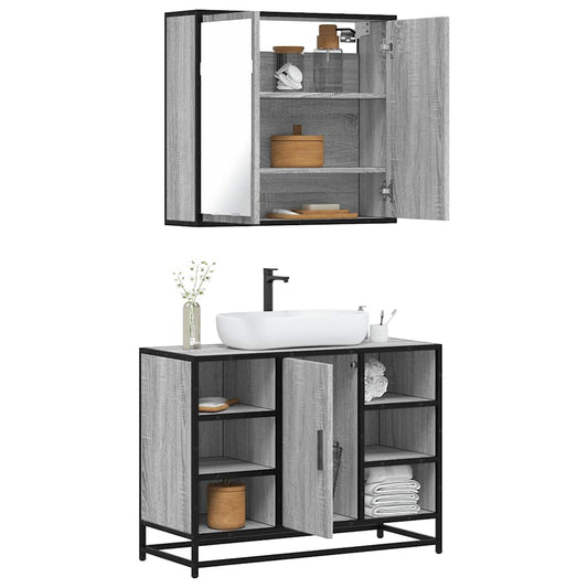 vidaXL 2 Piece Bathroom Furniture Set Grey Sonoma Engineered Wood