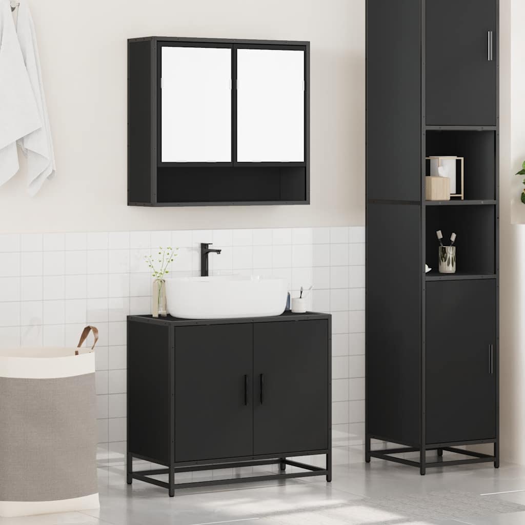 vidaXL 2 Piece Bathroom Furniture Set Black Engineered Wood