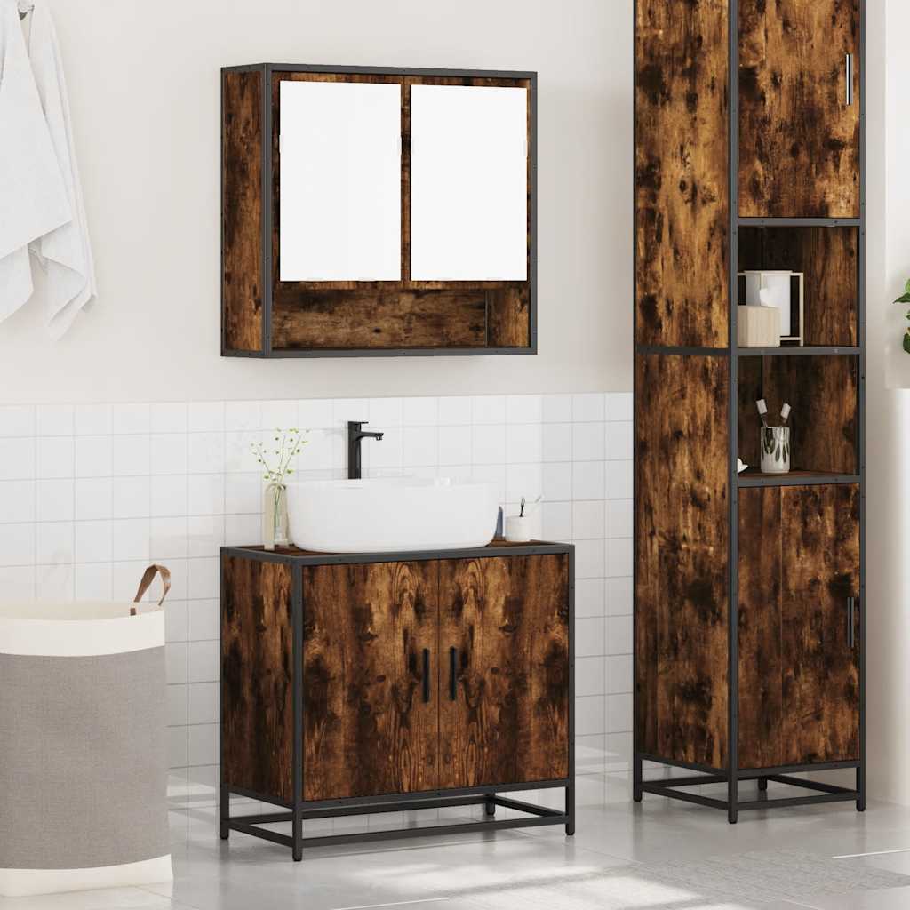 vidaXL 2 Piece Bathroom Furniture Set Smoked Oak Engineered Wood