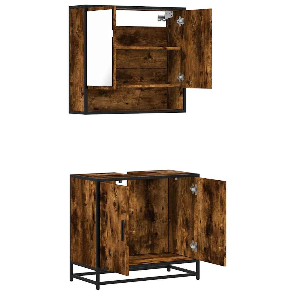 vidaXL 2 Piece Bathroom Furniture Set Smoked Oak Engineered Wood