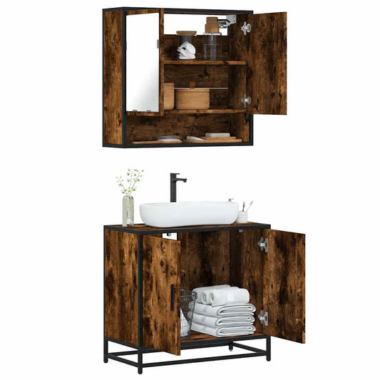 vidaXL 2 Piece Bathroom Furniture Set Smoked Oak Engineered Wood