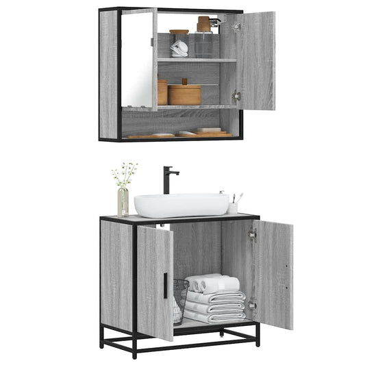 vidaXL 2 Piece Bathroom Furniture Set Grey Sonoma Engineered Wood