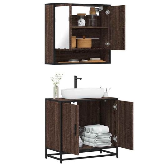 vidaXL 2 Piece Bathroom Furniture Set Brown Oak Engineered Wood