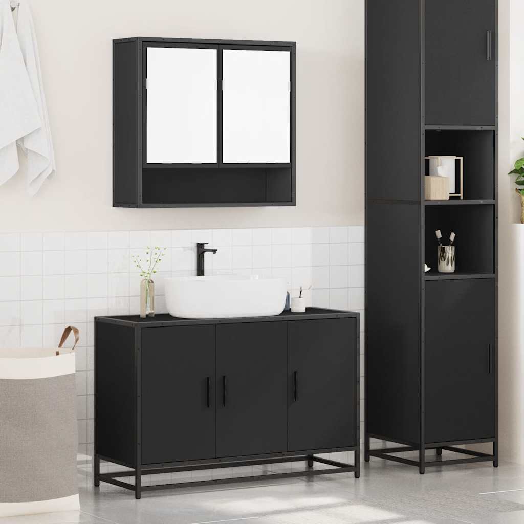 vidaXL 2 Piece Bathroom Furniture Set Black Engineered Wood