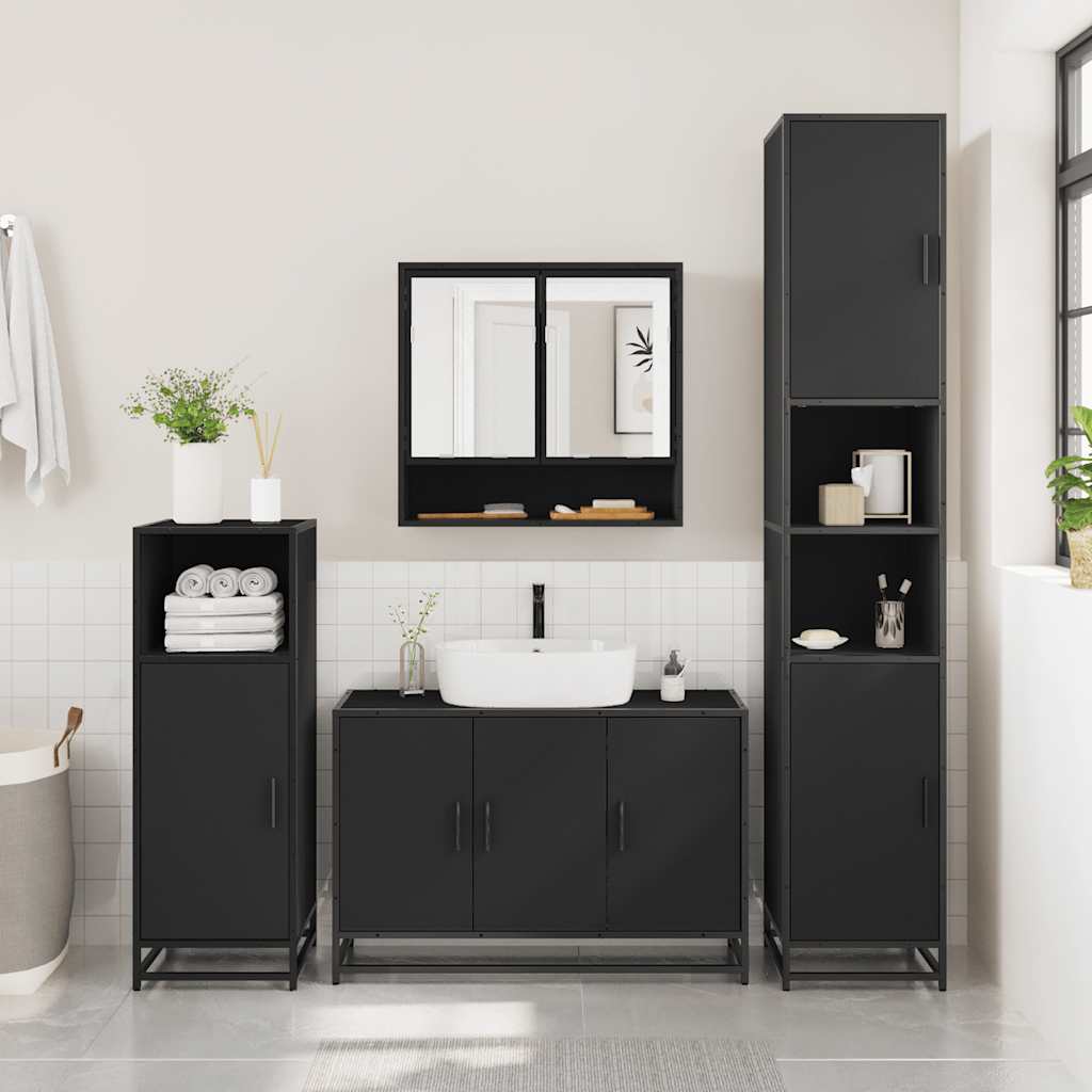 vidaXL 2 Piece Bathroom Furniture Set Black Engineered Wood