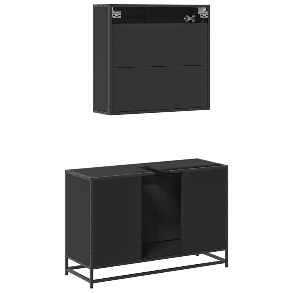 vidaXL 2 Piece Bathroom Furniture Set Black Engineered Wood